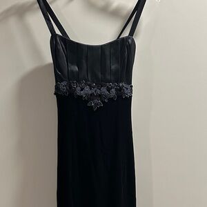 Velvety Black Evening Gown with Beaded Detail & Slit
